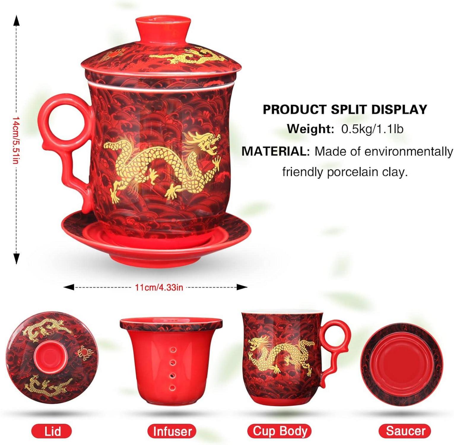 Chinesische Teetasse mit Sieb Deckel Infusor Untertasse 400ml