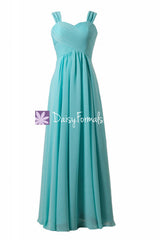 Aqua blue bridesmaid dresses long chiffon wedding party dress w/straps (bm313)