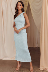 Lingering Love One-Shoulder Twist Midi Dress Baby Blue by Selfie Leslie