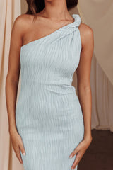 Lingering Love One-Shoulder Twist Midi Dress Baby Blue by Selfie Leslie