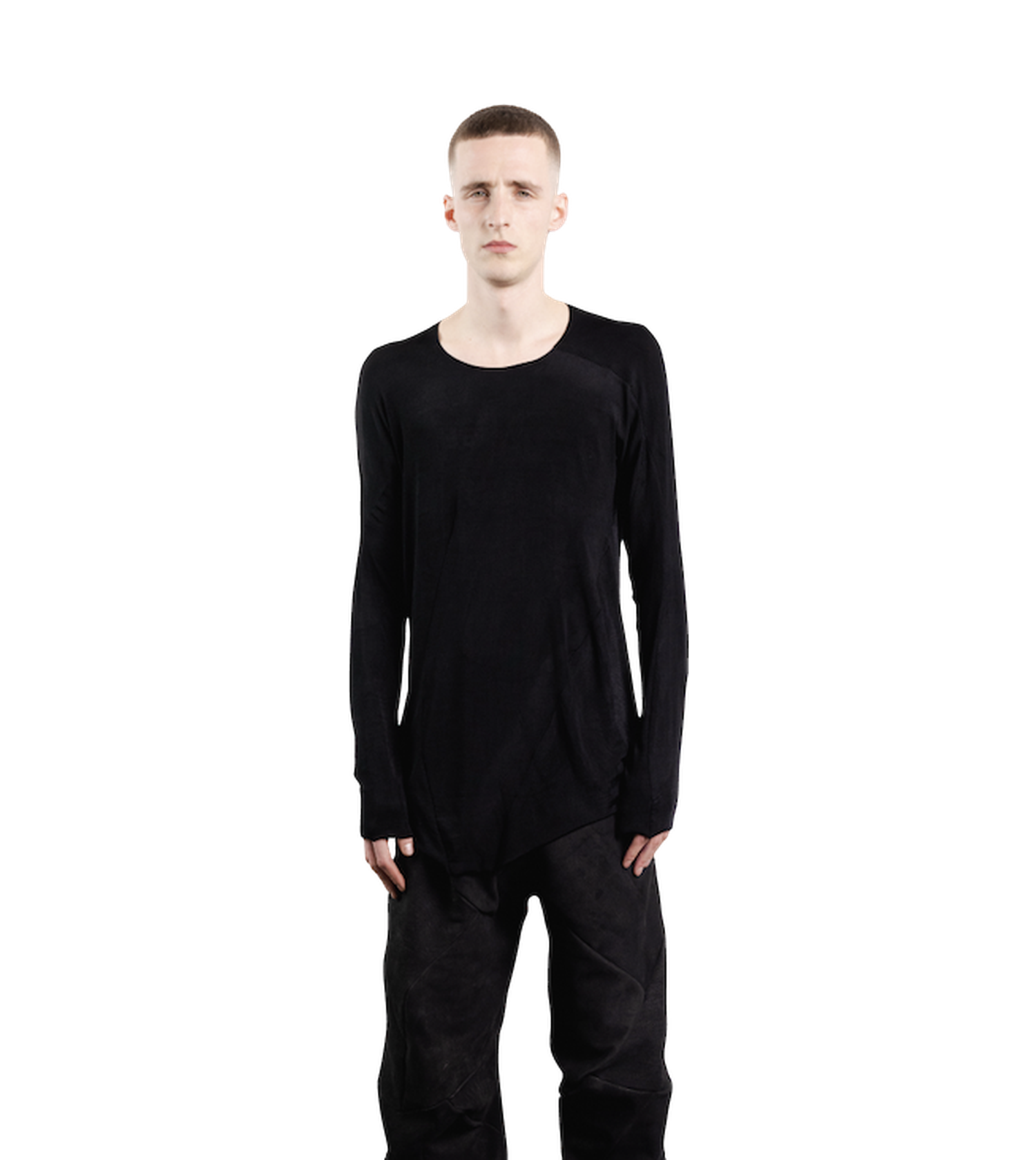 Distortion long curved T-shirt