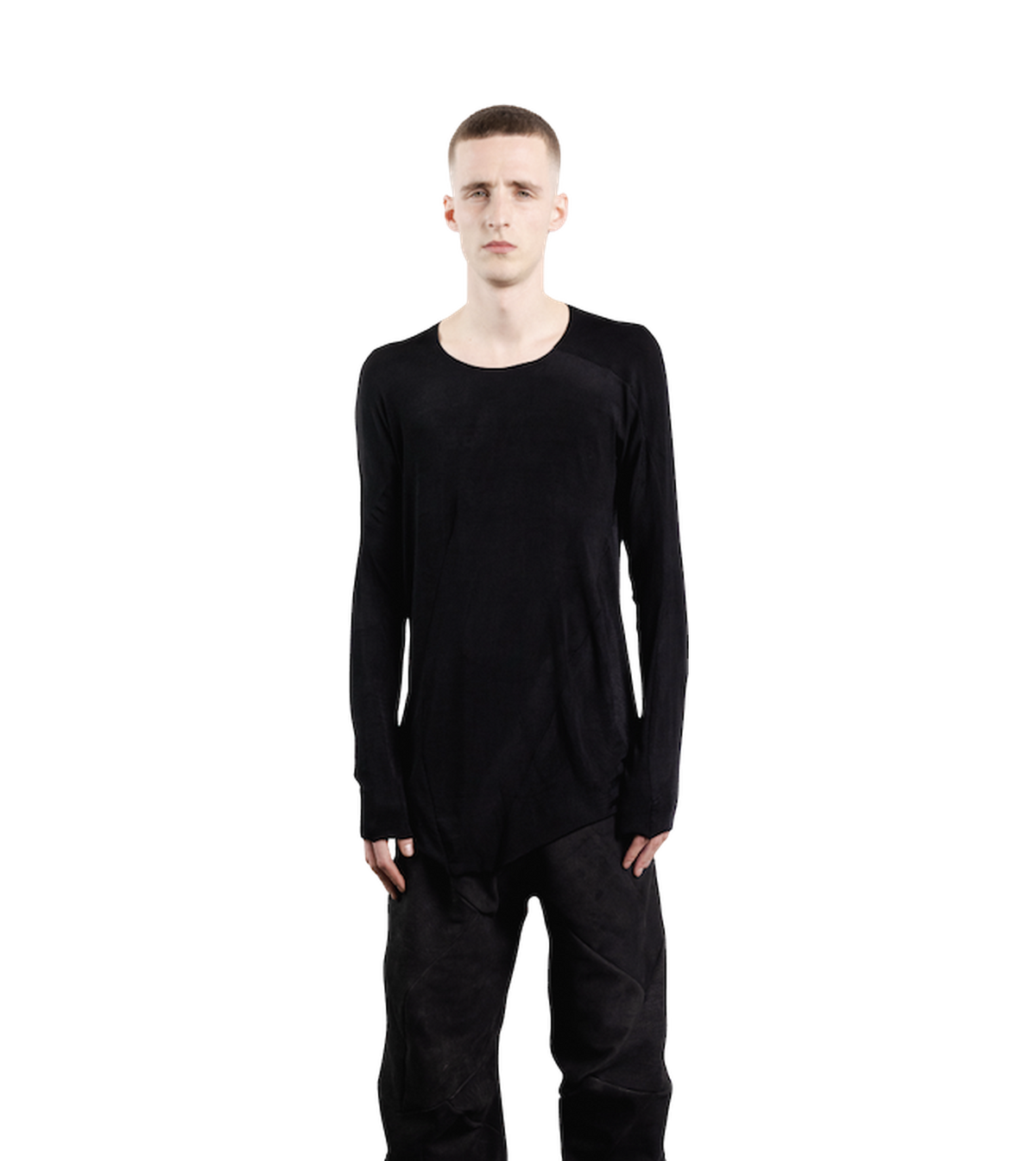 Distortion long curved T-shirt