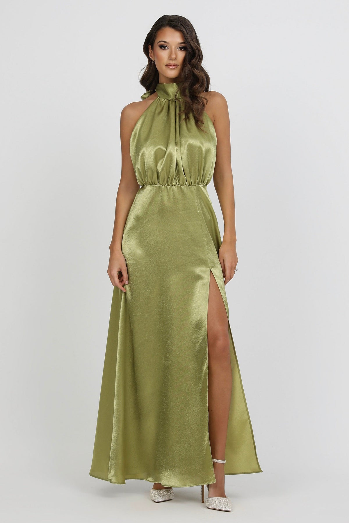 Halter Dress, Olive Green Dress, Crepe Back satin dress, Satin Dress, Backless Dress, Sleeveless Dress, satin evening dress, bridesmaid dress satin, Long satin dress, Bridesmaid Dress, Formal Dress, Wedding Guest Dress, custom satin dress, maxi dress