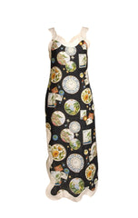 Farm Rio - Black W/ White Trim Souvenir Print Midi Dress Sz S - Current Boutique