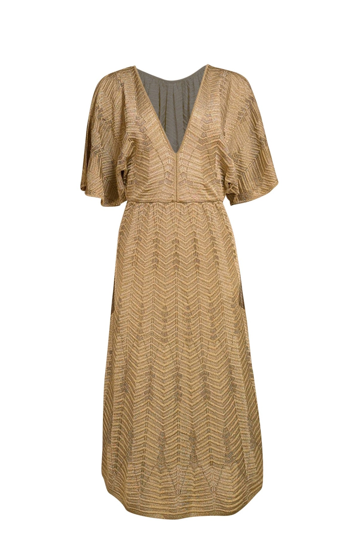 Missoni - Gold Chevron Knit Midi Dress Sz 2 - Current Boutique