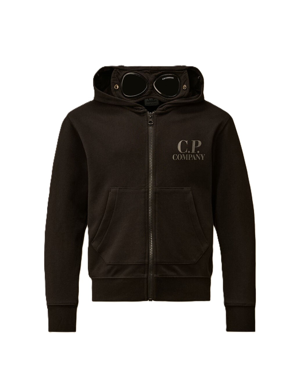 C.P. COMPANY Felpa Aperta Nera con Cappuccio con Occhiali - Junior & Co.it