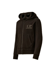 C.P. COMPANY Felpa Aperta Nera con Cappuccio con Occhiali - Junior & Co.it