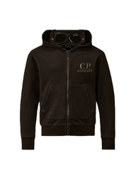 C.P. COMPANY Felpa Aperta Nera con Cappuccio con Occhiali - Junior & Co.it