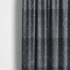 Agra Velveteen Embossed Damask Pattern Upholstery Curtains Fabric In Grey Velvet CTR-2768 - Made To Measure Curtains