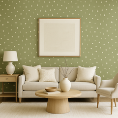 Clay scatter wallpaper with dot pattern on a green background.
