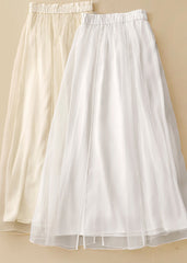 Cute Apricot Elastic Waist Wrinkled Patchwork Tulle Skirts Summer