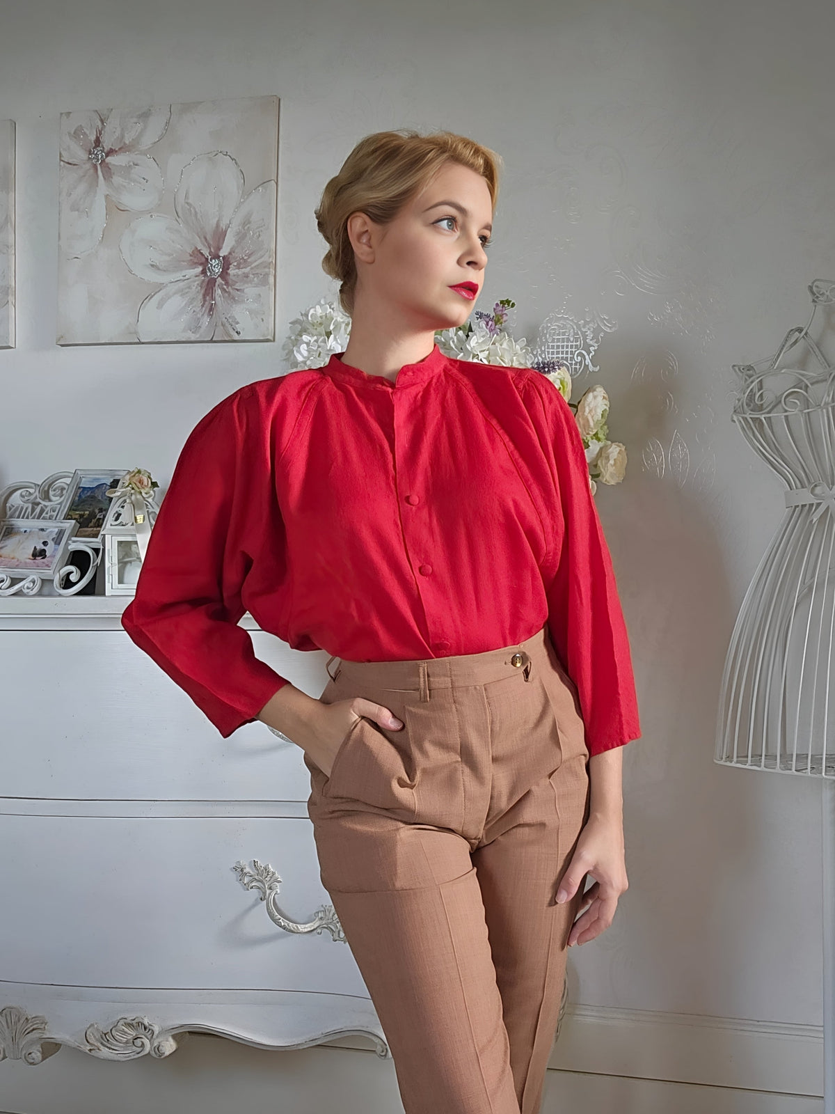 Camicia Tiziana Beghi Collo Coreana in Lana Rossa Tg.da 42 a 48