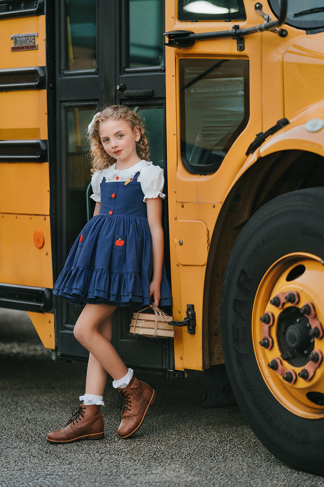 Classroom Elegant Dress – Hand Embroidered Vintage Inspired Linen Cotton Boutique Girls Dress | Swiss Dot Lace Heirloom Style