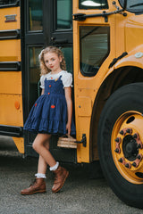 Classroom Elegant Dress – Hand Embroidered Vintage Inspired Linen Cotton Boutique Girls Dress | Swiss Dot Lace Heirloom Style