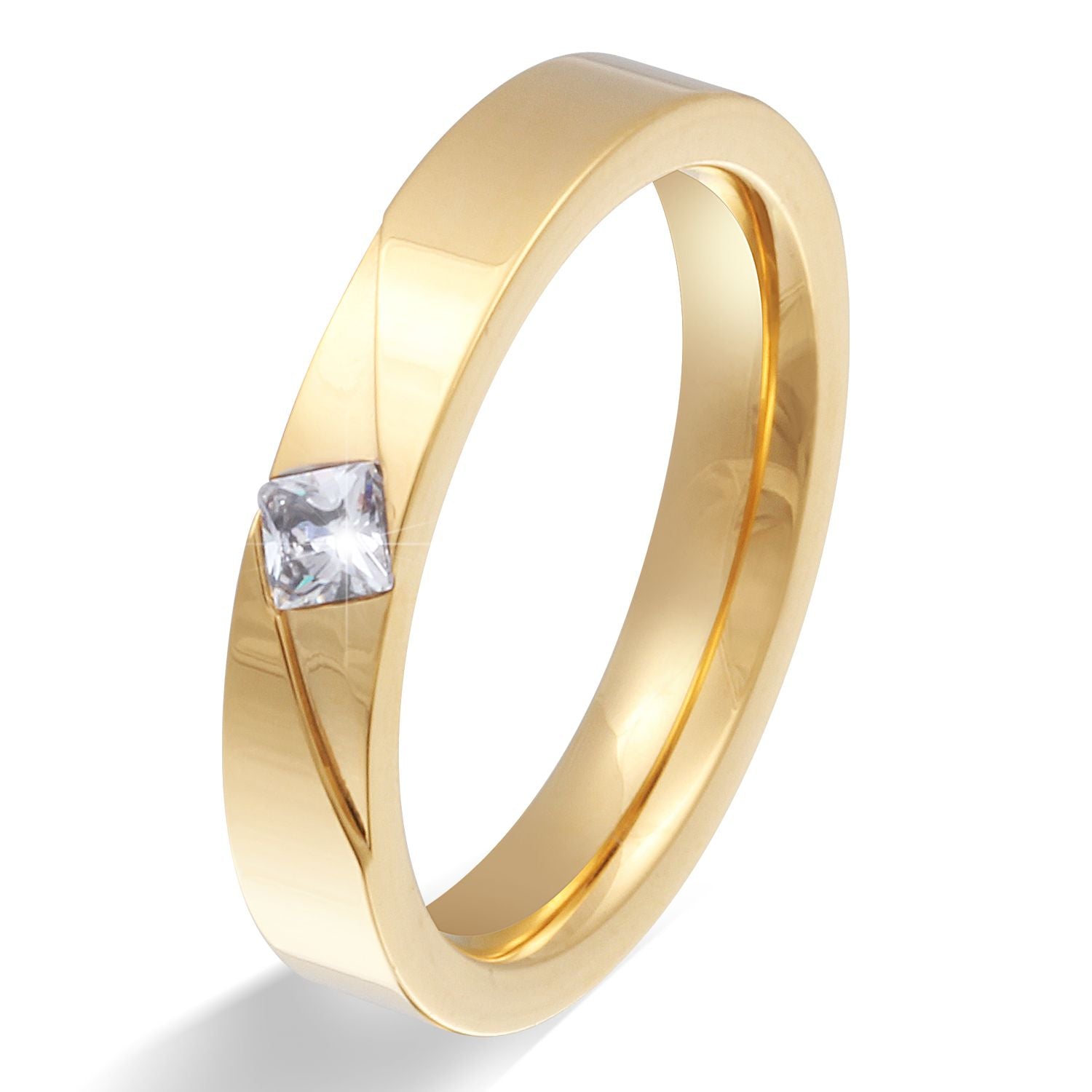 Delle Damen Edelstahl Ring mit Stein, Verlobungsring, inkl. Gravur, gold | Edelstahlring | damen, edelstahl, edelstahlring, gold, ring, zirkonia | schmuckmitgravur.de