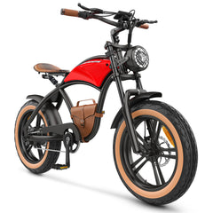 Hidoes HD-B10 Bicicleta Eléctrica - Motor 1000W Batería 48V13AH Eumáticos de 20 Pulgadas - Rojo Vintage