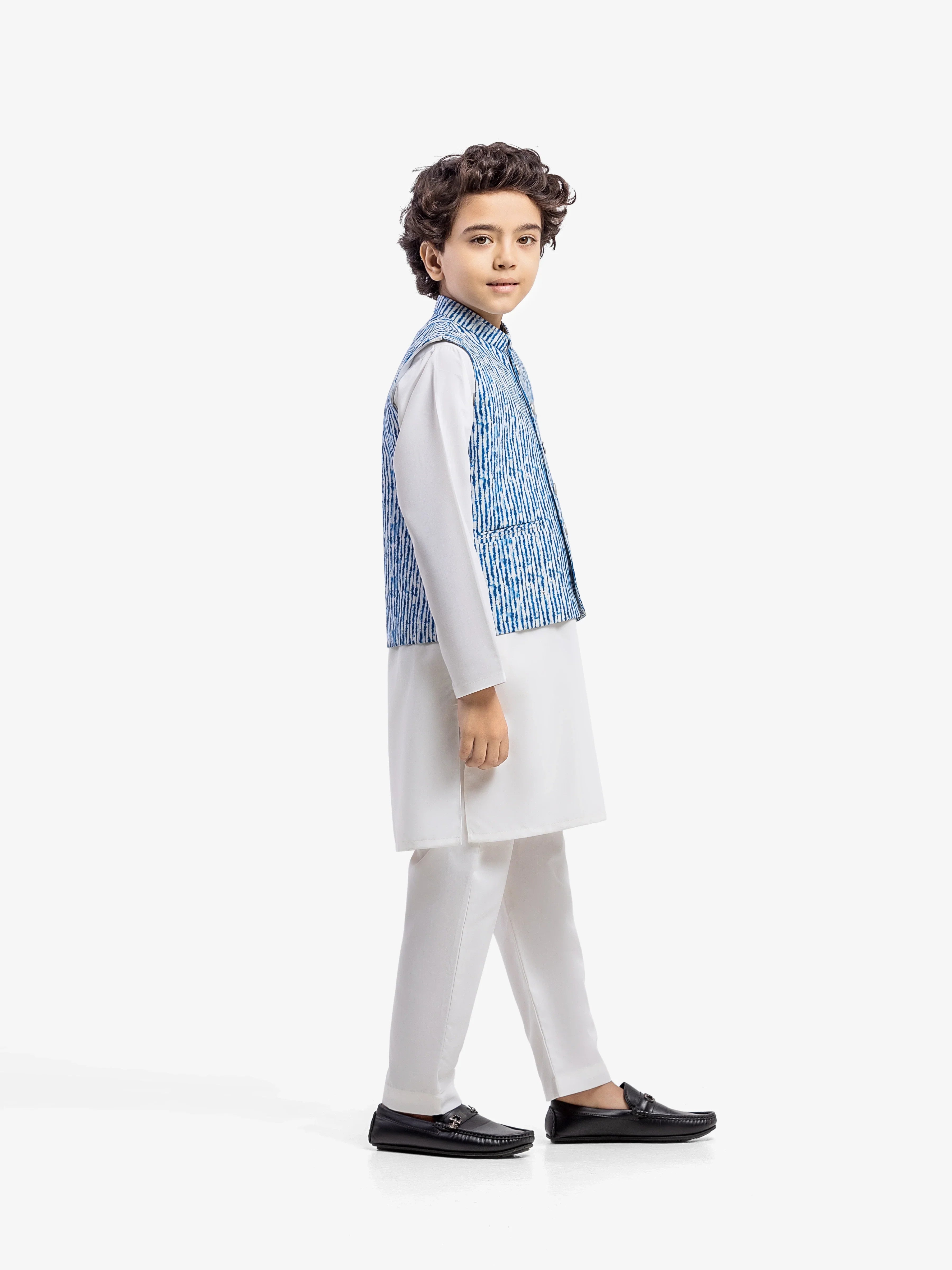 Boy's Blue & Off White Waist Coat Suit - IUS-EBTWCS25-25195