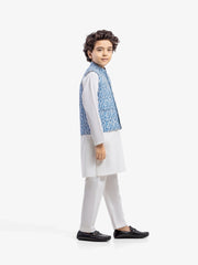 Boy's Blue & Off White Waist Coat Suit - IUS-EBTWCS25-25195