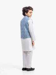 Boy's Blue & Off White Waist Coat Suit - IUS-EBTWCS25-25195