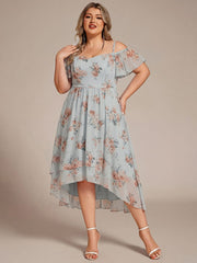 Plus Size One-Shoulder High-Low Chiffon Wedding Guest Dresses with Short Sleeves #color_Amber Bloom