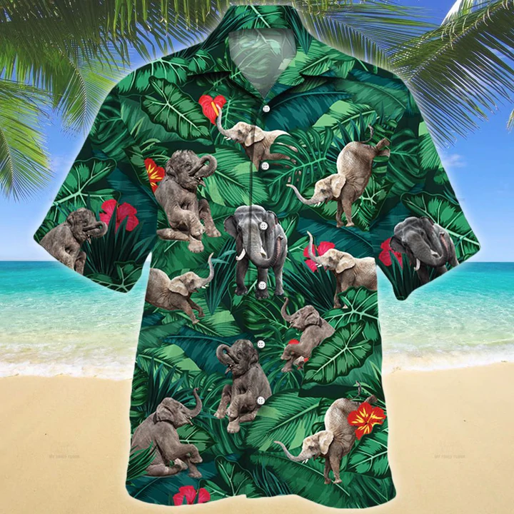 Elephant Lovers Gift Hawaiian Shirt, Animal Elephant Hawaiian Shirt Men, Short Sleeve Hawaiian Aloha Shirt HO2589