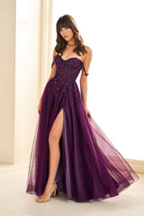 Prom Dresses A Line Lace Long Formal Prom Dress  Dark Purple