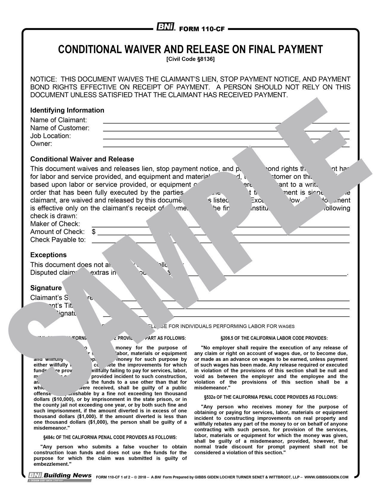 Conditional Waiver and Release Upon Final Payment
