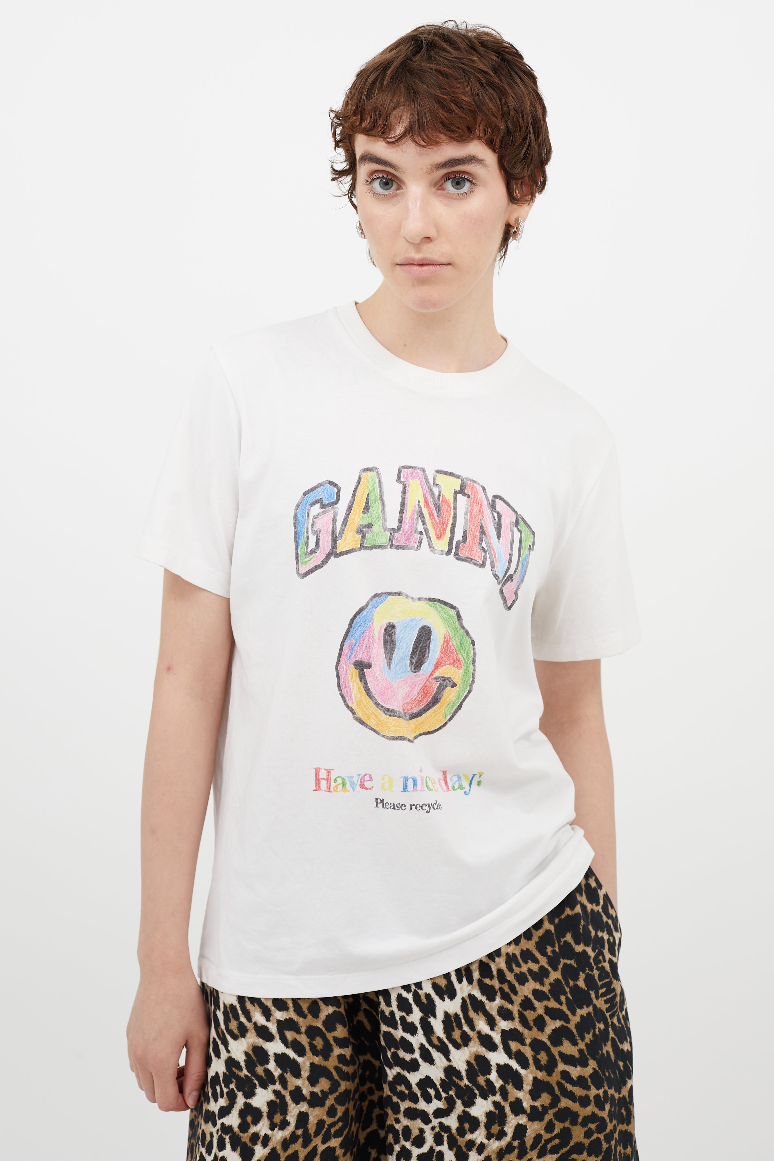 Ganni White & Multicolour Have A Nice Day T-Shirt