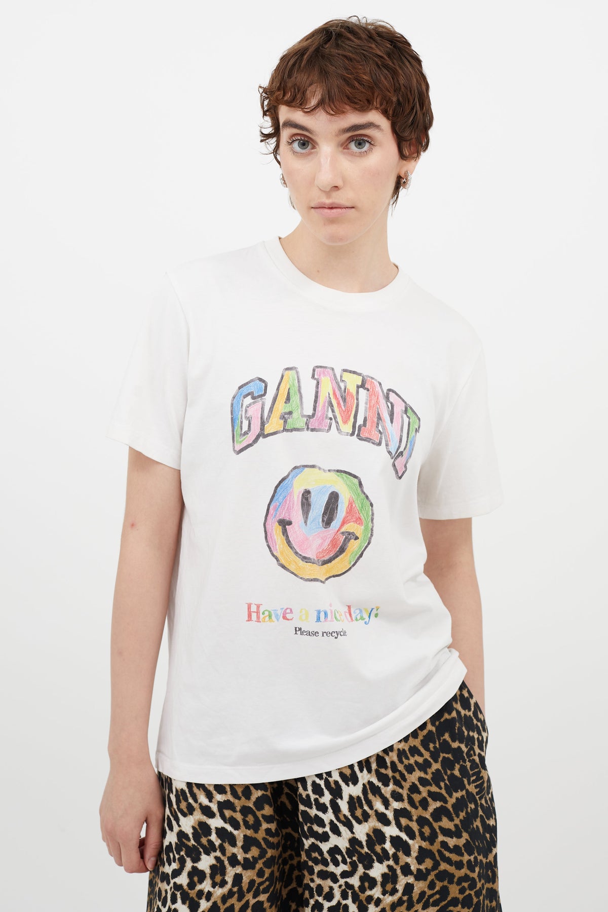 Ganni White & Multicolour Have A Nice Day T-Shirt