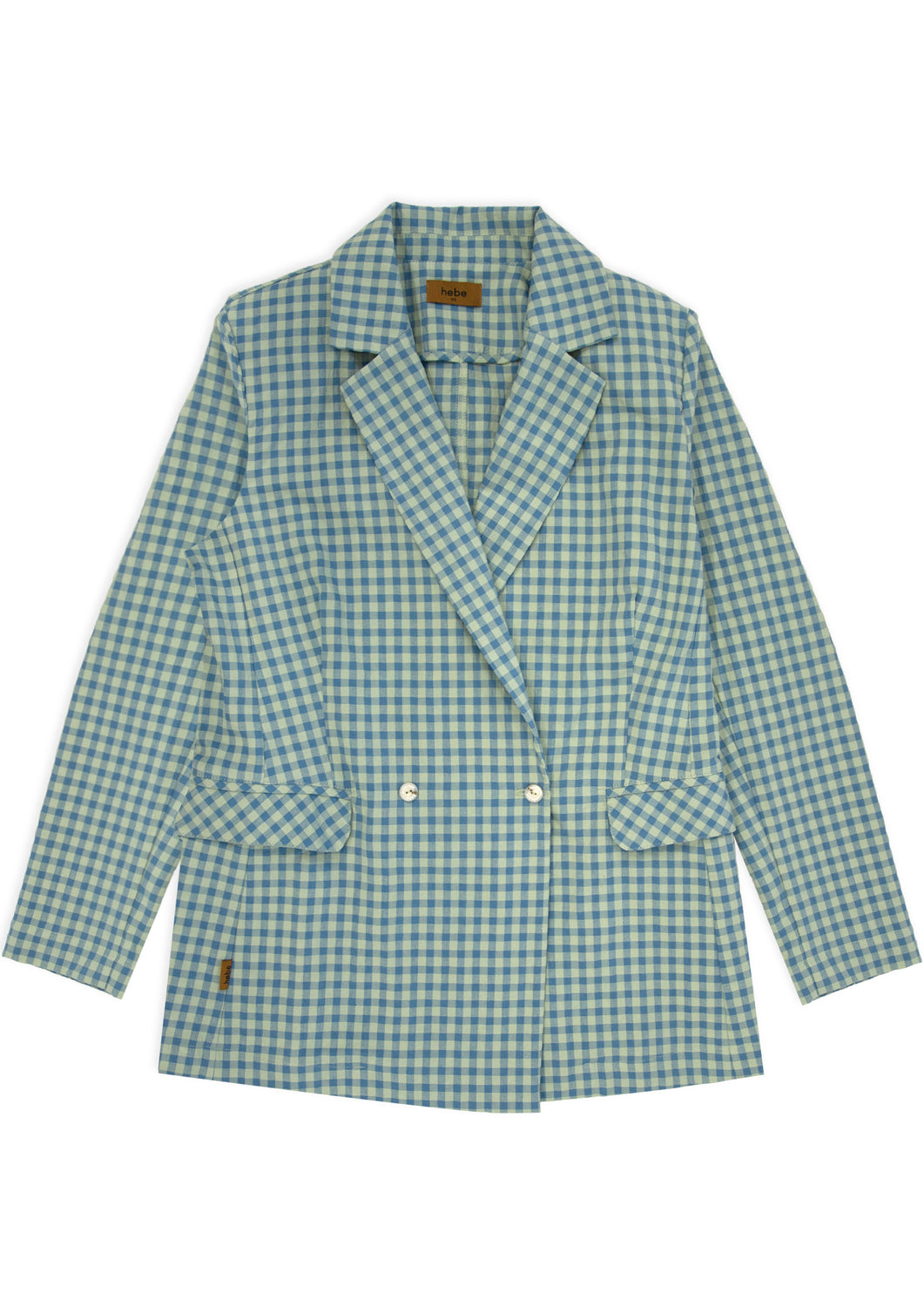 Lightweight summer blazer in green checkered cotton for women is a free-fitted fitted, mathing shorts available.  Mommy and daughter matching is available.