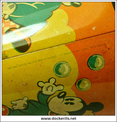 Vintage Mickey Mouse Tin Plate Seaside Sand Pail / Bucket, Happynak Seaside Pail No 12, Paton, Calvert & Co., Ltd., England. [Pink Base] 2.