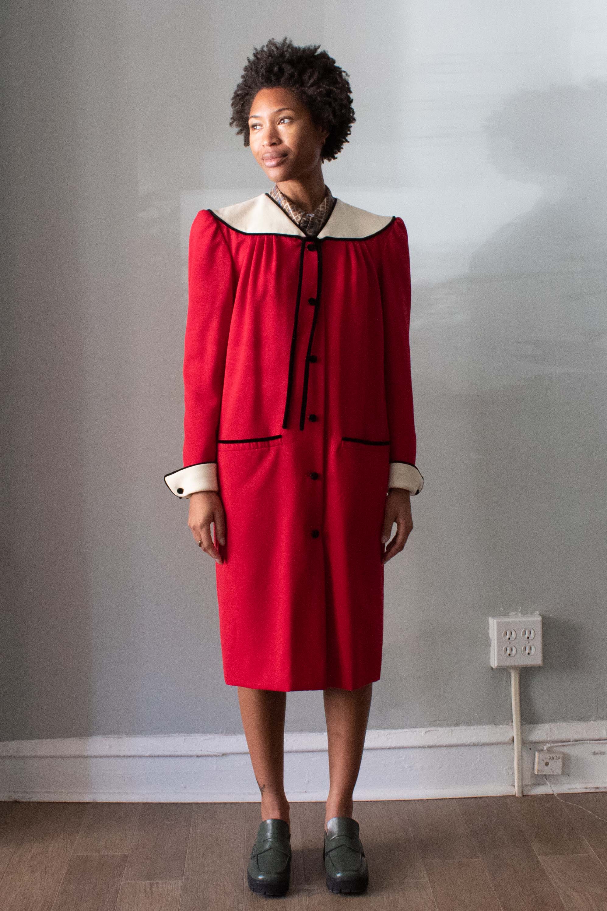 Valentino Boutique Red, White, and Black Color Block Coat Dress