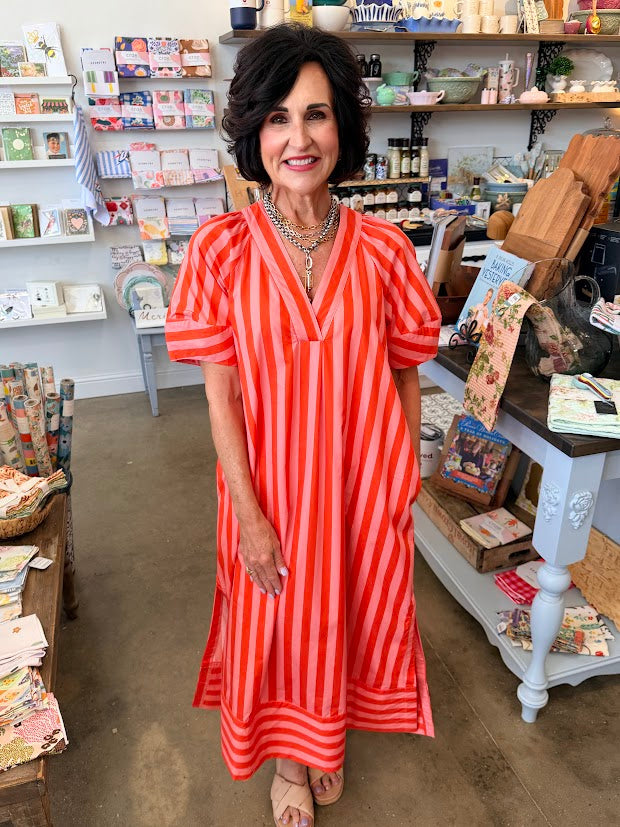KARLIE Coral Stripe Vneck Maxi