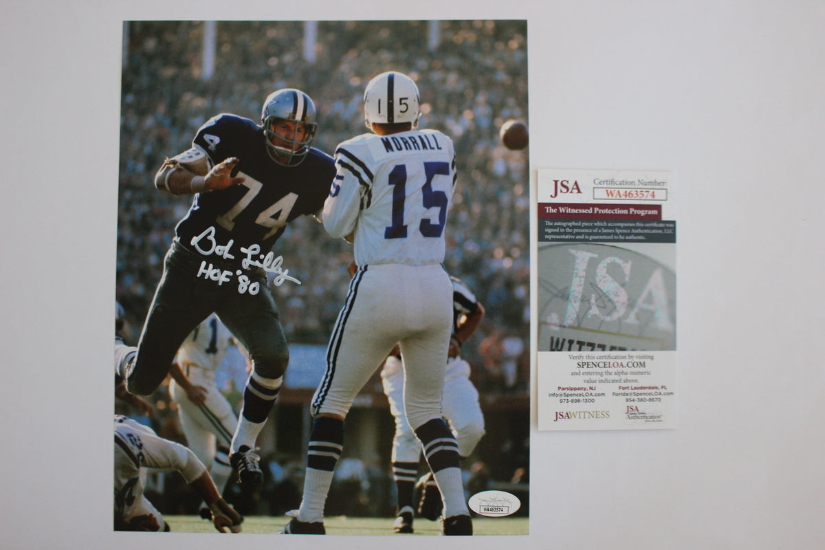 BOB LILLY DALLAS COWBOYS SIGNED 8x10 PHOTO vs COLTS w/HOF 80 JSA COA