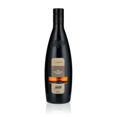 Intini Cima di Mola Olivenölflasche vor schwarzem Hintergrund.