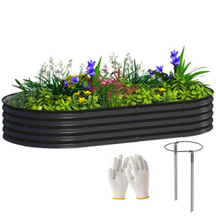 6' x 3' x 1' Large Outdoor Planter Box, Galvanized Raised Garden Bed with Metal Plant Stake, Black