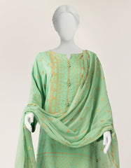 GREEN BAMBER CHIFFON 3PC STITCHED | JLAWN-S-26-568/S MUKESH-03