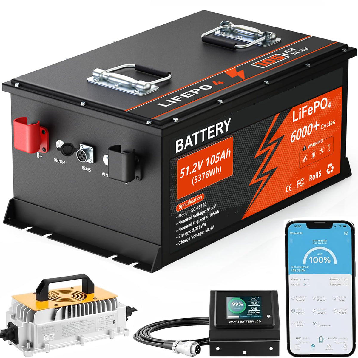JOSMA 48V 105Ah Lithium Golf Cart Battery - Touch Monitor
