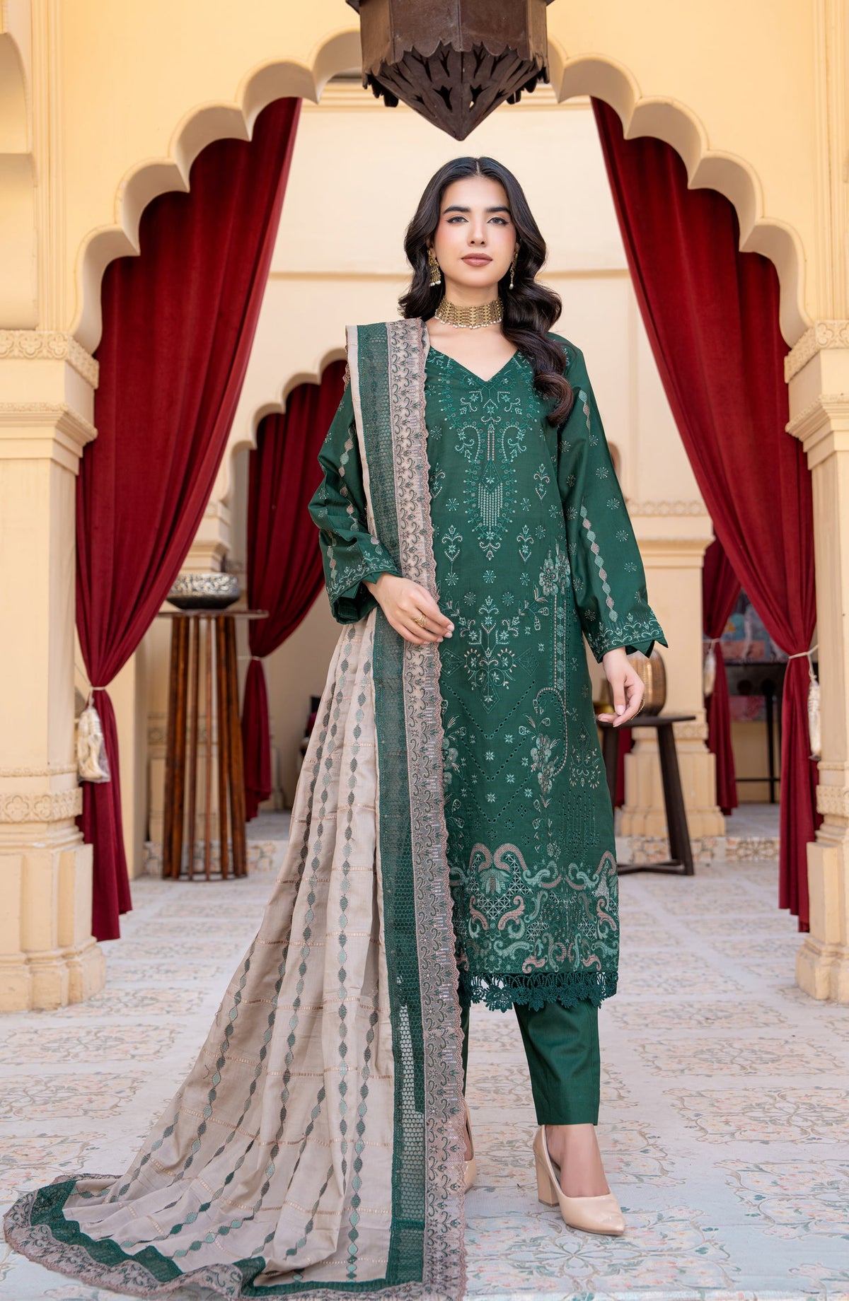 Jahan by Riaz Arts Embroidered Lawn Unstitched 3 Piece Suit - D-02 - RA26JHN - Green - Summer Collection