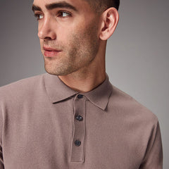 Stone Dark Regular Fit Knitted Long Sleeve Polo Shirt