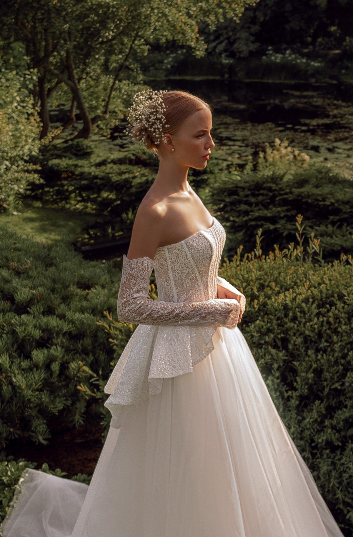 Fairy Strapless Corset Princess Style Wedding Dress with Removable Sleeves