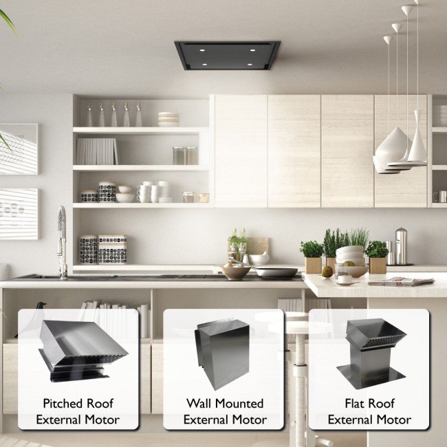 LUXAIR Cooker Hood LUXAIR 60cm x 60cm Premium Ceiling Cooker Hood with Wall Mounted External Motor in Matt Black || LA-60-ANZI-EXT-BLK IRWINS MEGASTORE