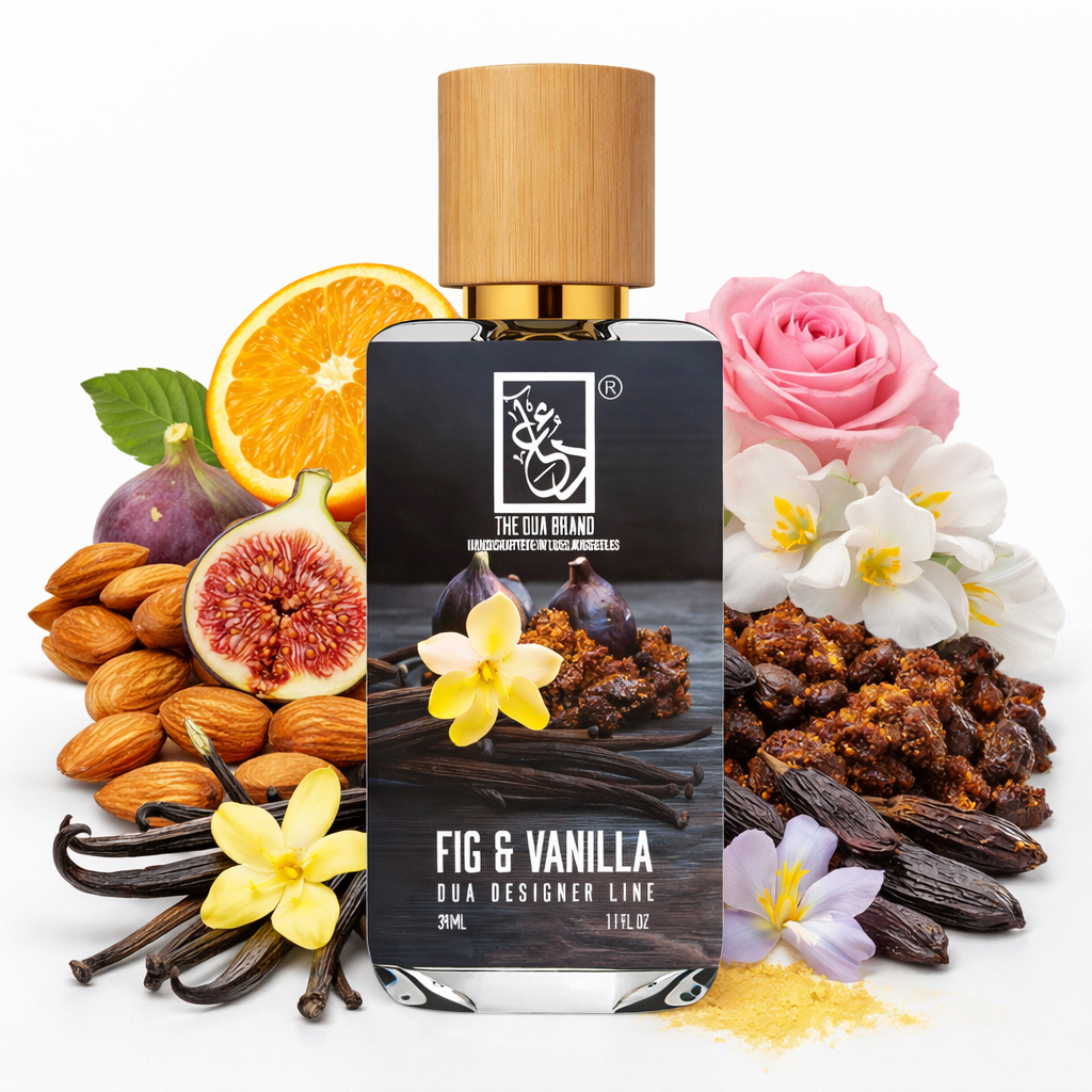 The Dua Brand Fig & Vanilla neben anderen Nischendüften – Feigen-Vanille Extrait de Parfum, süß, cremig und luxuriös