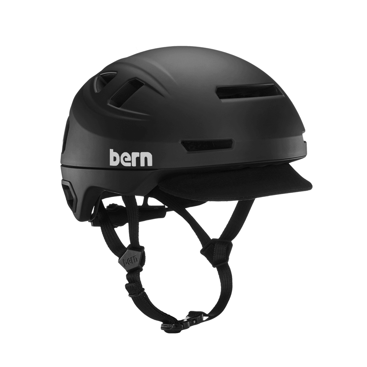 Bern Hudson MIPS bike helmet, matte black, front three-quarter view.