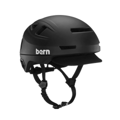 Bern Hudson MIPS bike helmet, matte black, front three-quarter view.