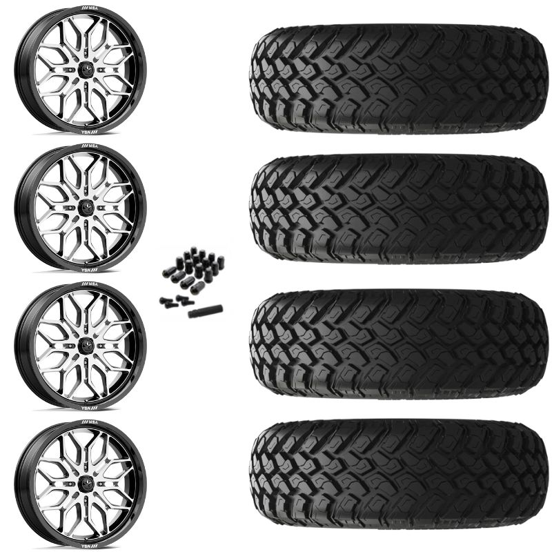 20" MSA Sniper M47 Machined UTV Rims & 34" EFX MotoHammer Tires 8 Ply Mounted