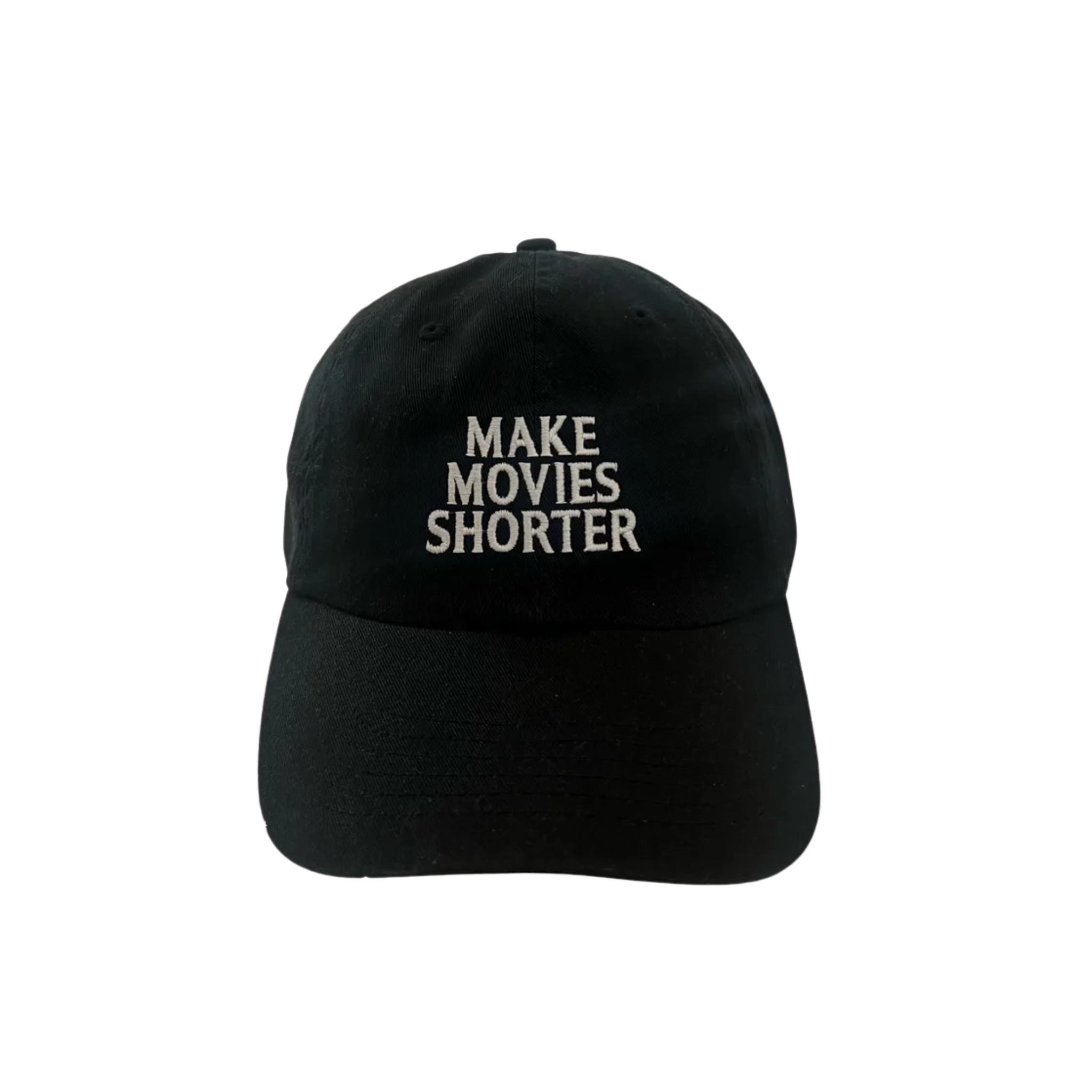 Make Movies Shorter Hat in Black Front