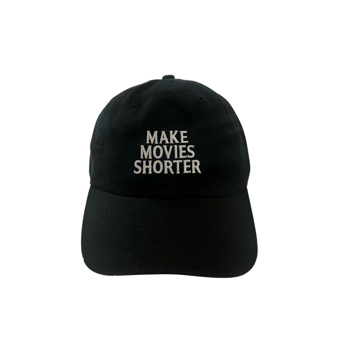 Make Movies Shorter Hat in Black Front