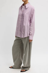 Tibi Ultra Light Silk Tencel Striped Pintucked Shirt