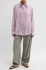 Tibi Ultra Light Silk Tencel Striped Pintucked Shirt